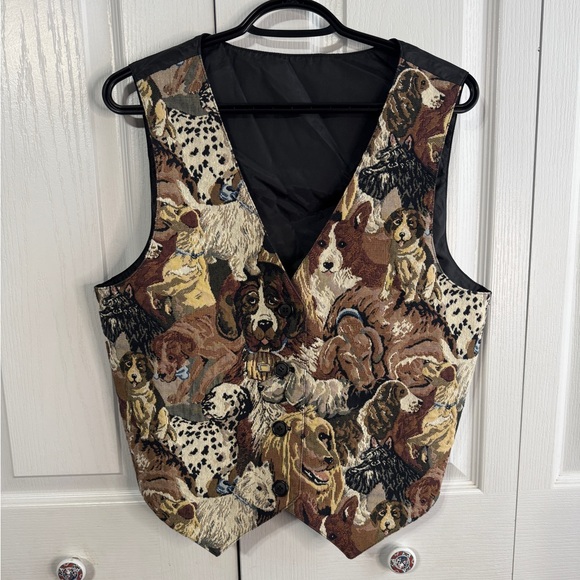 Vintage dog tapestry button up sleeveless vest - Picture 1 of 6